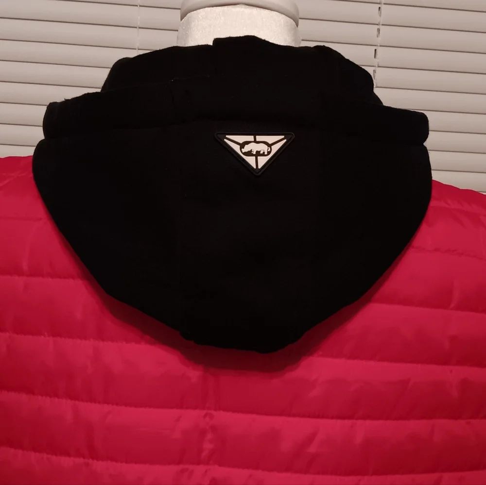 ECKO UNLTD Puffer Vest Mens Size XL Red/Black Hooded Full Zip Spell Out - Picture 8 of 16